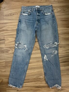 Zara Light Blue Distressed Relaxed Jeans